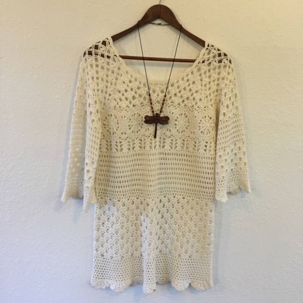 Boho crochet macrame tunic top size small / xs